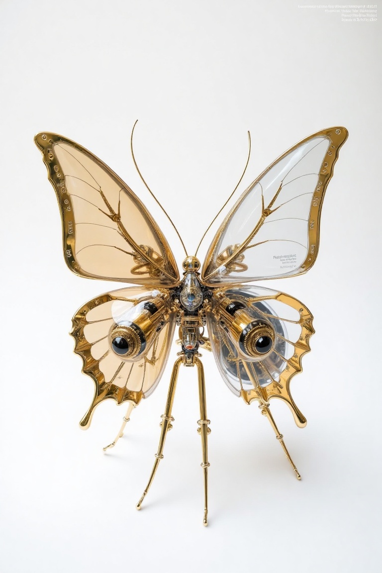 "As I behold the futuristic biomechanical butterfly,  I am mesmerized by the delicate dance of transparent materials and m...