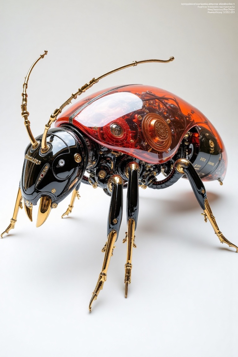 "As I gaze upon the futuristic biomechanical ant,  I am struck by the sheer industriousness of its transparent exoskeleton...