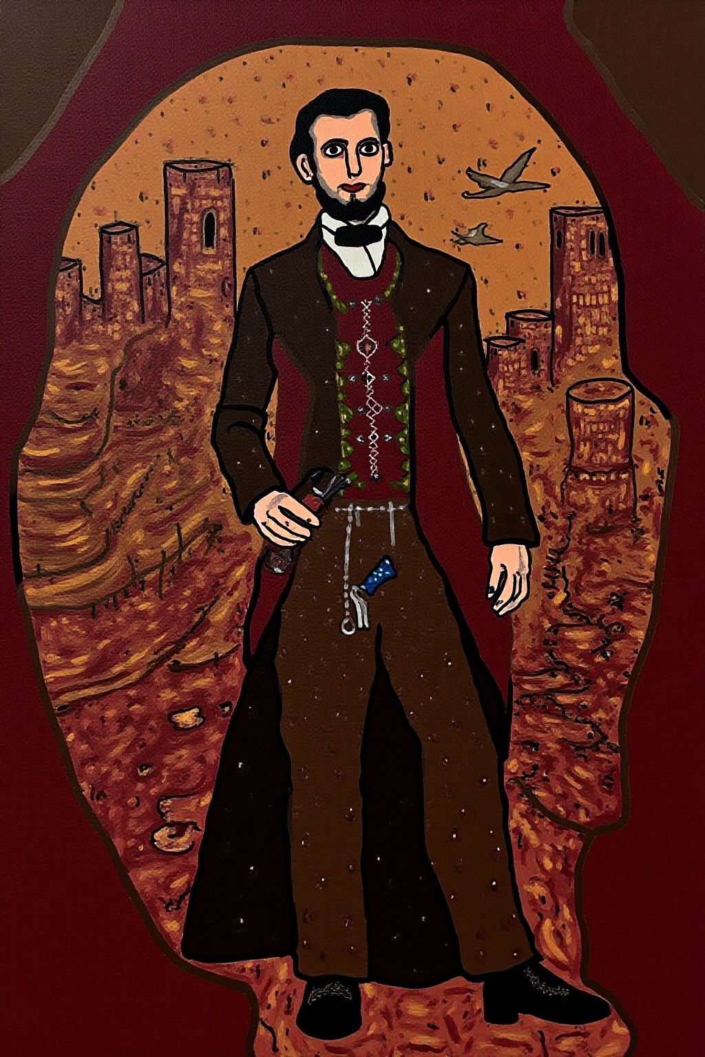 naive painting ar of A AbrahamLincoln,  in futuristic outfit,  cyberpunk world on Tensor.Art