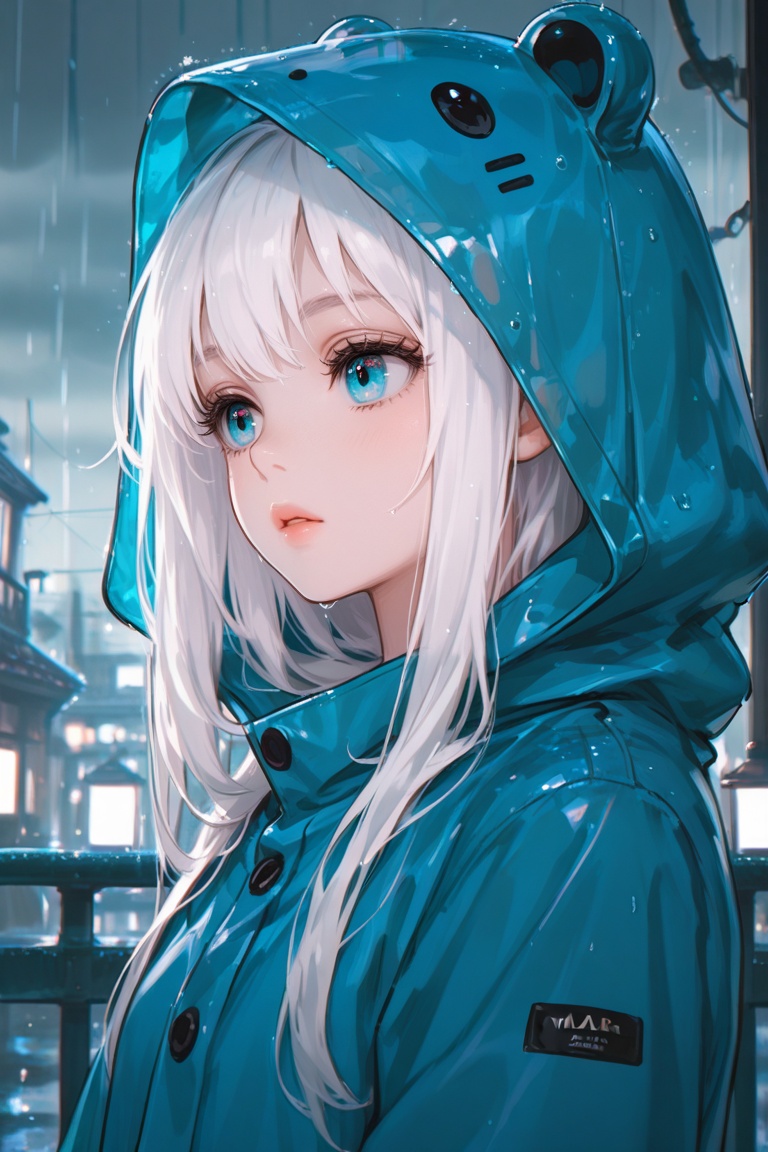 1girl,  rain,  raincoat on Tensor.Art