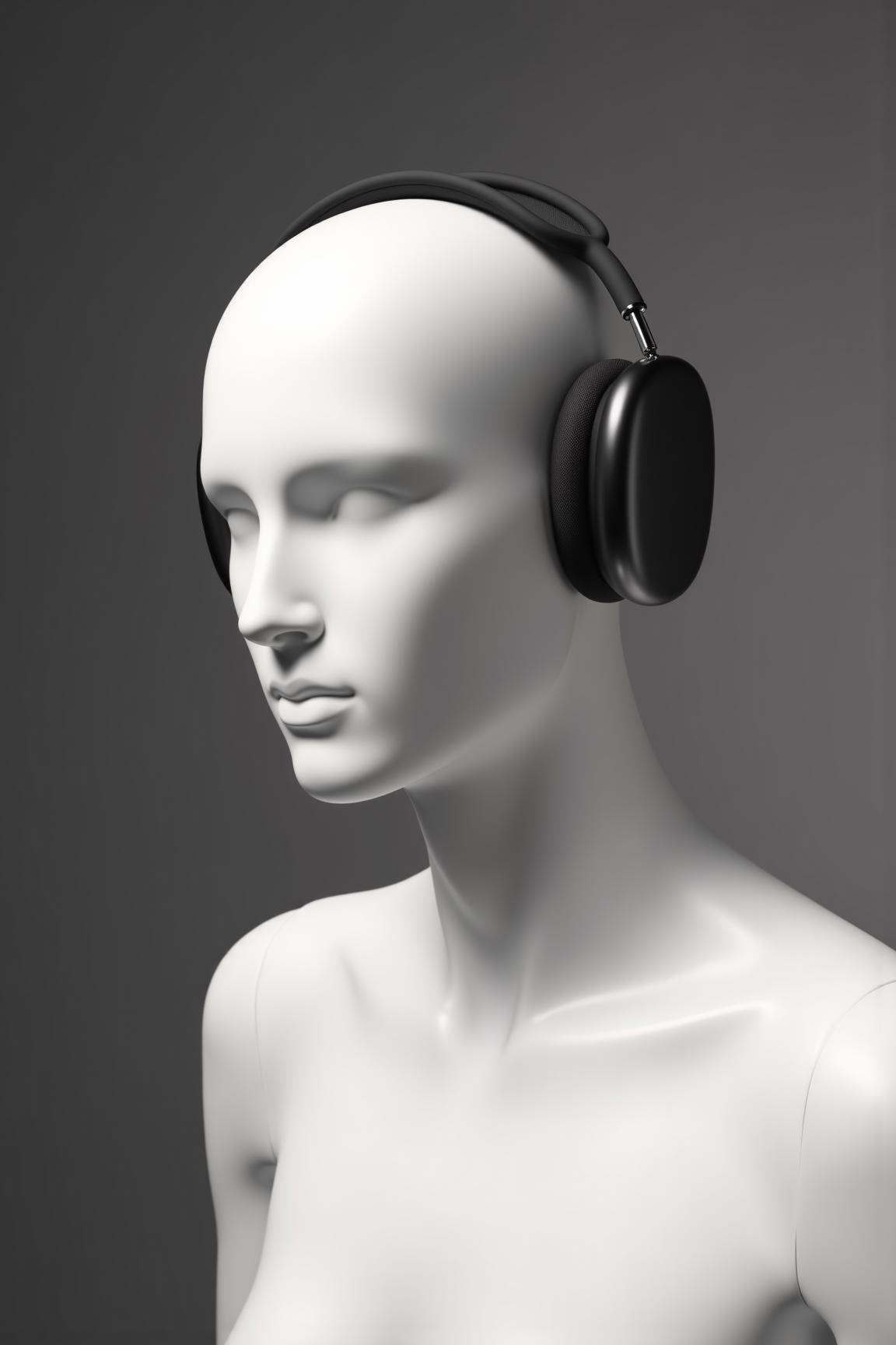 appleapm,  a faceless mannequin wearing a pair of wireless sleek,  modern over-ear headphones. on Tensor.Art