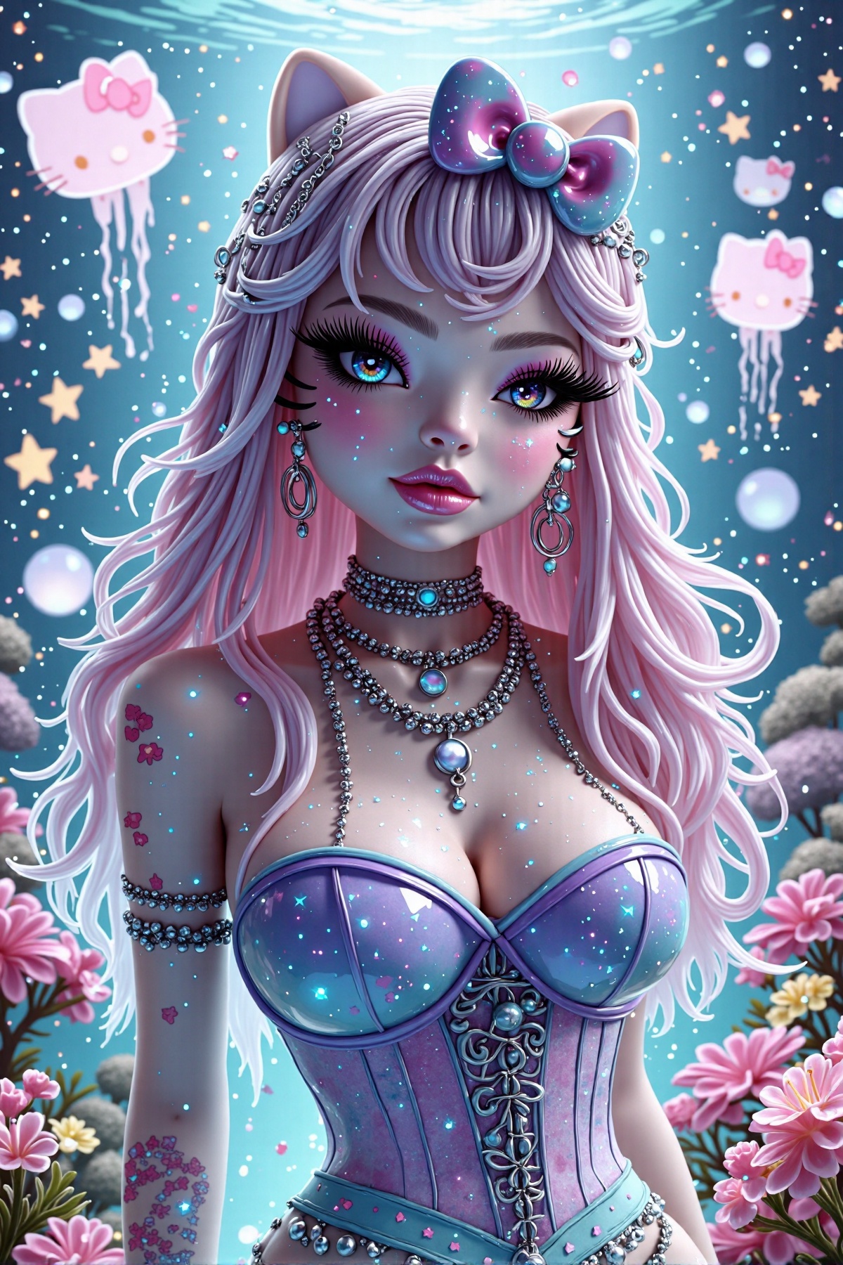 hello kitty as a girl,  white skin,  fur on Tensor.Art