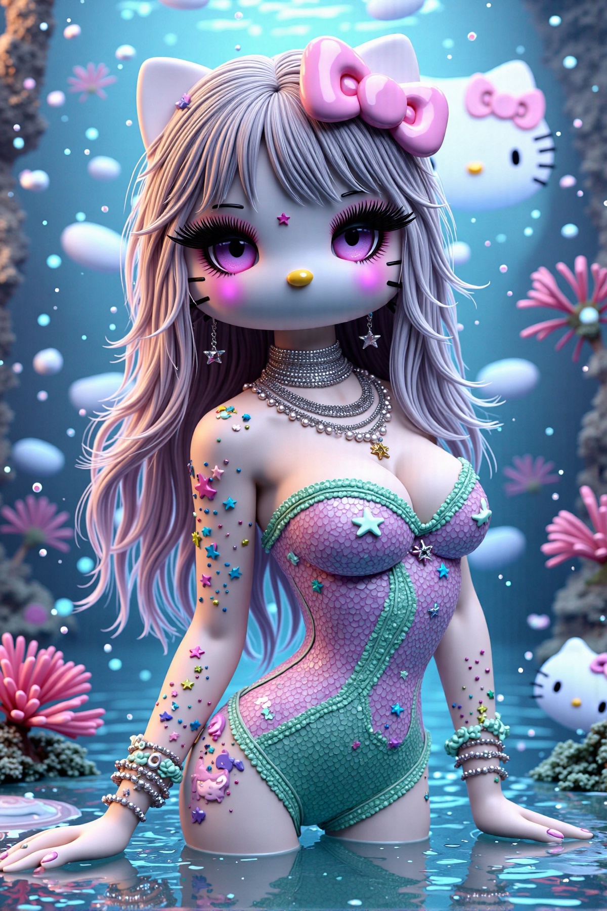 hello kitty as a girl,  white skin,  fur on Tensor.Art