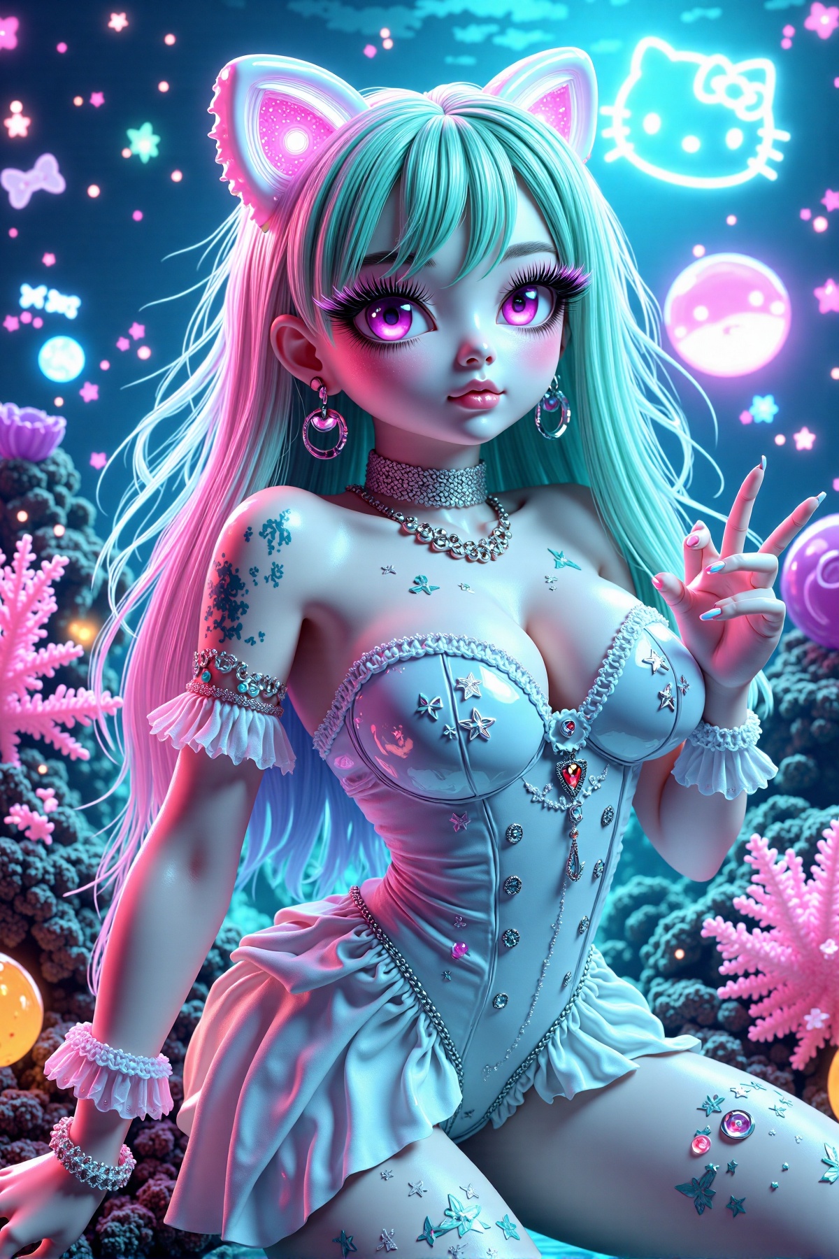 hello kitty as a girl,  white skin,  fur on Tensor.Art