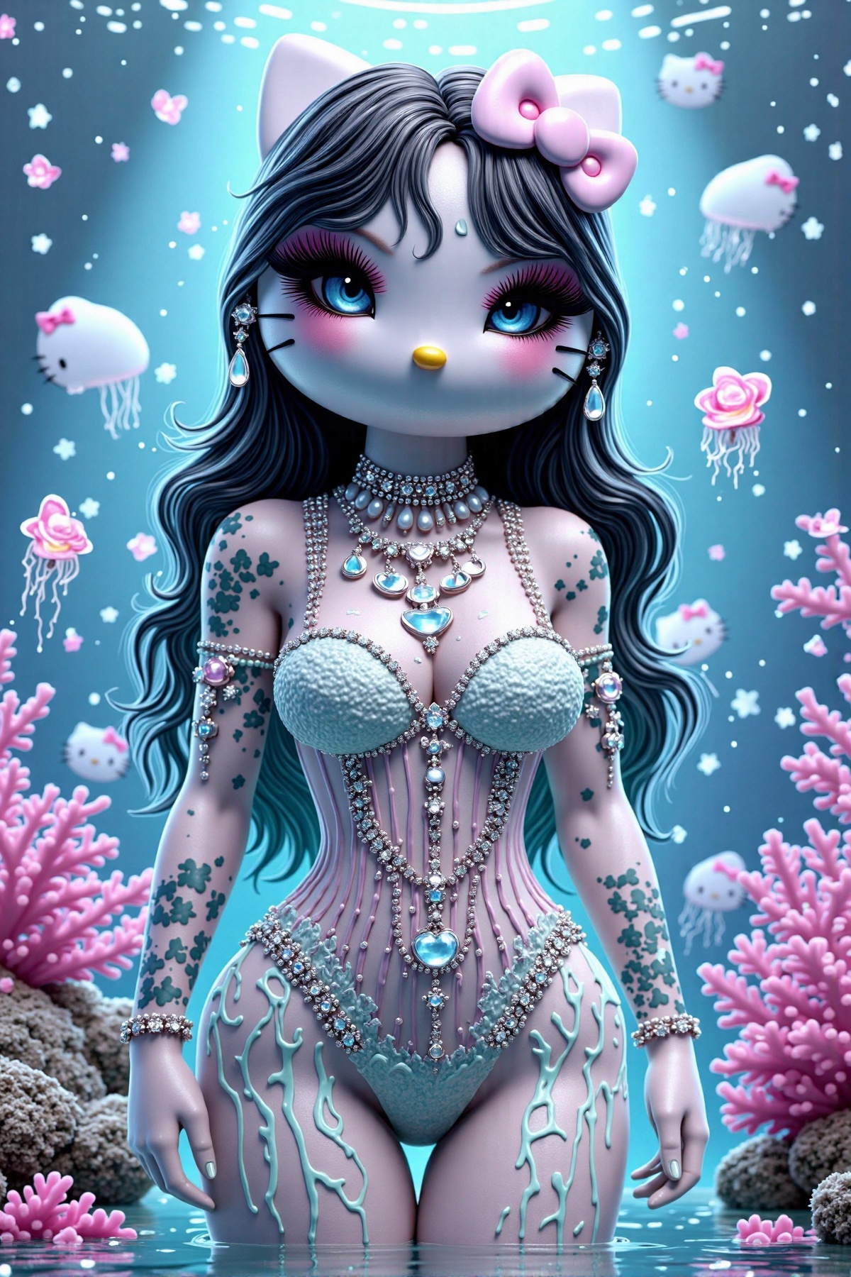 hello kitty as a girl,  white skin,  fur on Tensor.Art