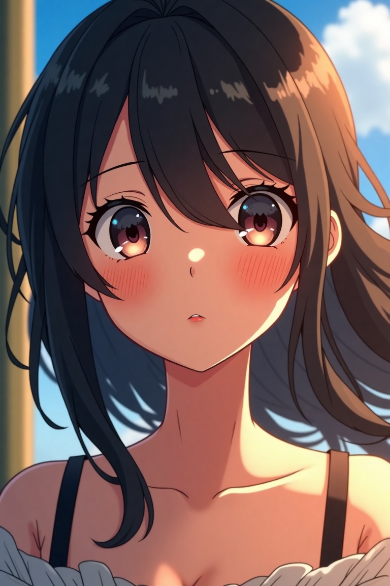 (Best quality),  A (illustrated anime) (ultra Close up) ((dynamic angle)) of a fantastic God girl,  (Studio Ghibli style)...