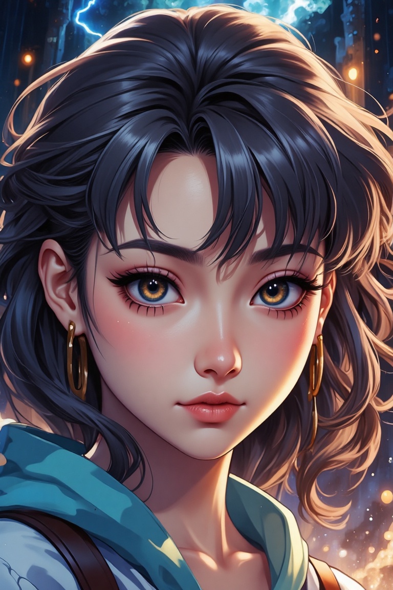 (Best quality),  A (illustrated anime) (ultra Close up) ((dynamic angle)) of a fantastic God girl,  (Studio Ghibli style)...