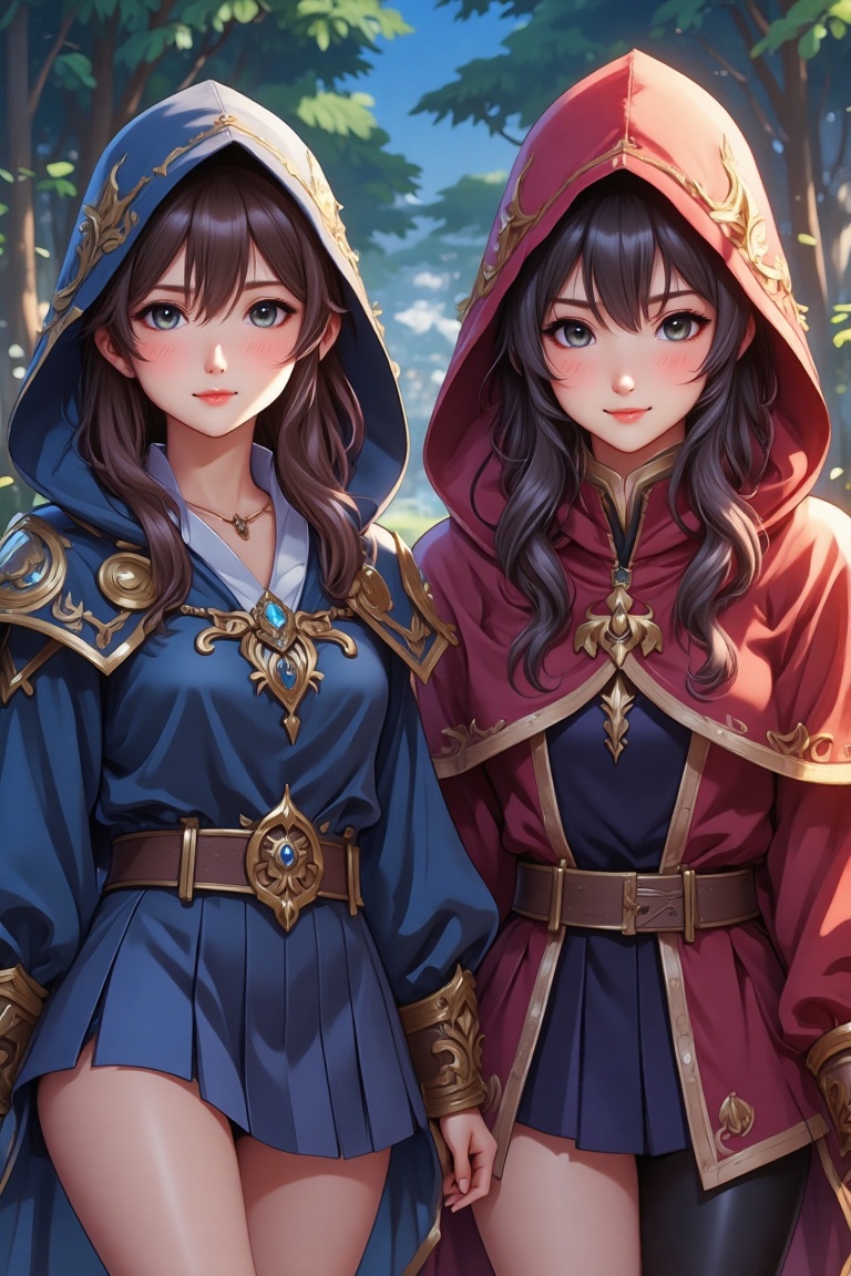 anime characters dressed in medieval clothing and capes posing for a picture on Tensor.Art
