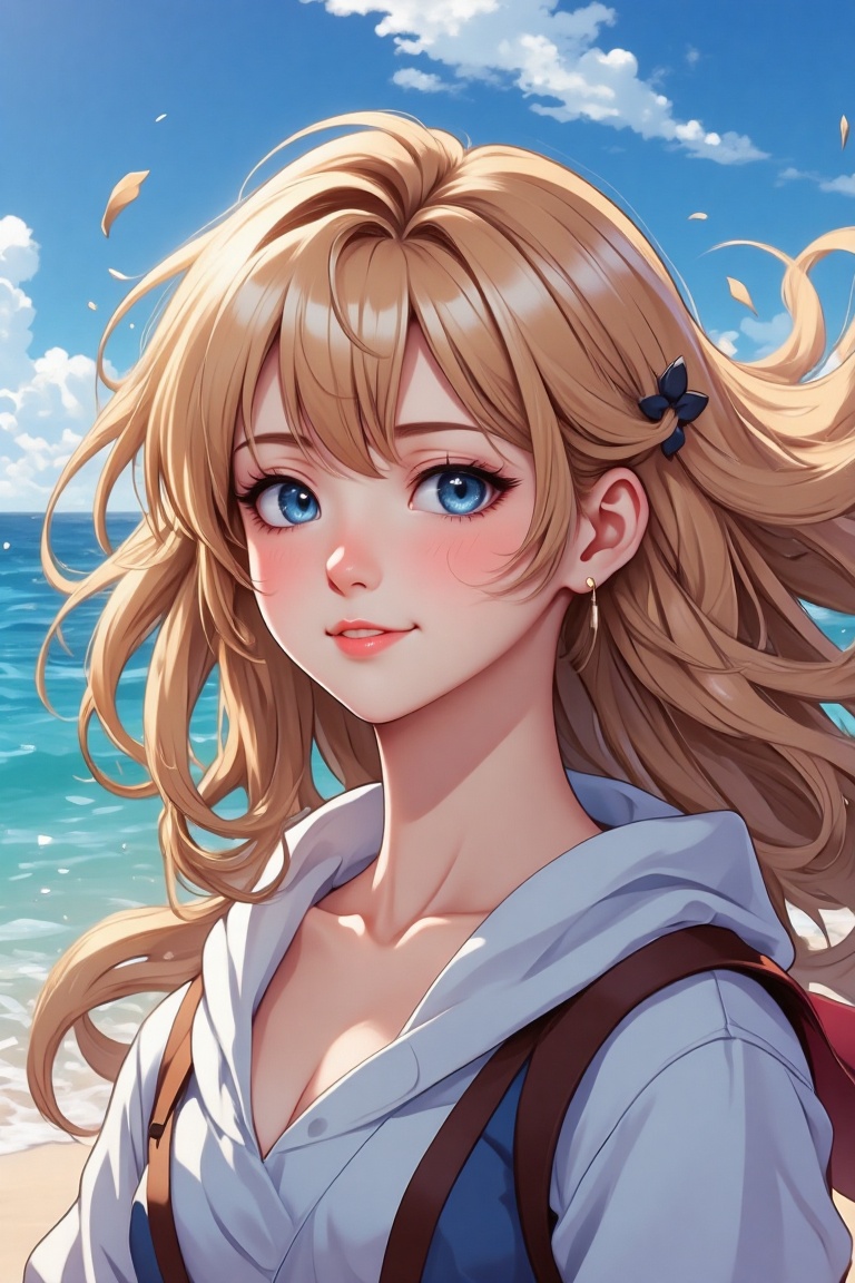 face Shakira composer singer with sailor moon cosplay high quality full body well-defined face background back beach cryst...