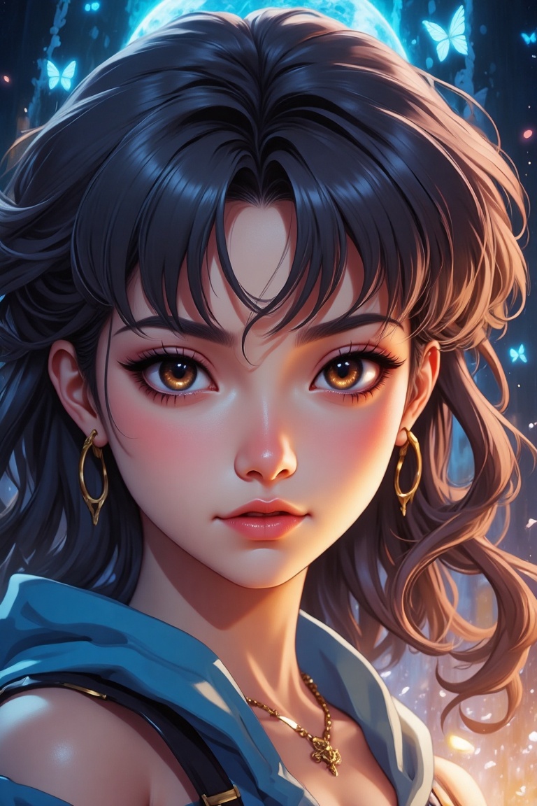 (Best quality),  A (illustrated anime) (ultra Close up) ((dynamic angle)) of a fantastic God girl,  (Studio Ghibli style)...