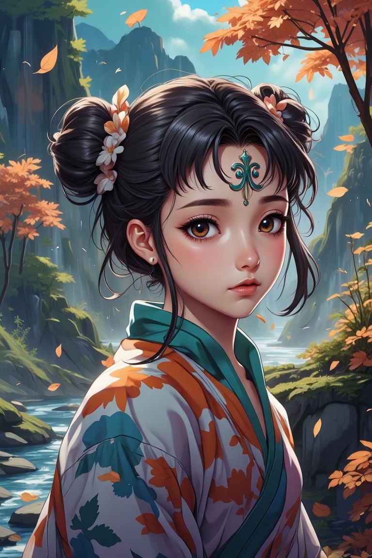 A highly realistic,  ultra-high-quality image in a dramatic fantasy world of a poor,  sorrowful young little Blind girl(ki...