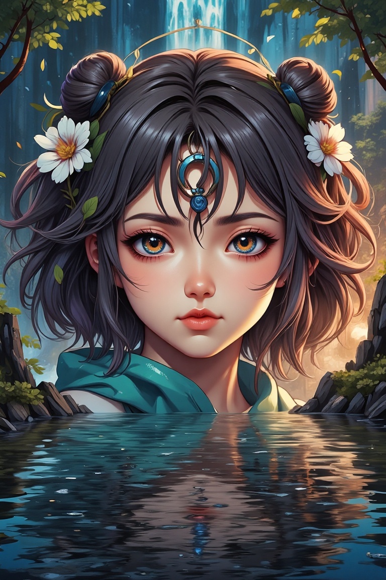 A highly realistic,  ultra-high-quality image in a dramatic fantasy world of a poor,  sorrowful young little Blind girl(ki...