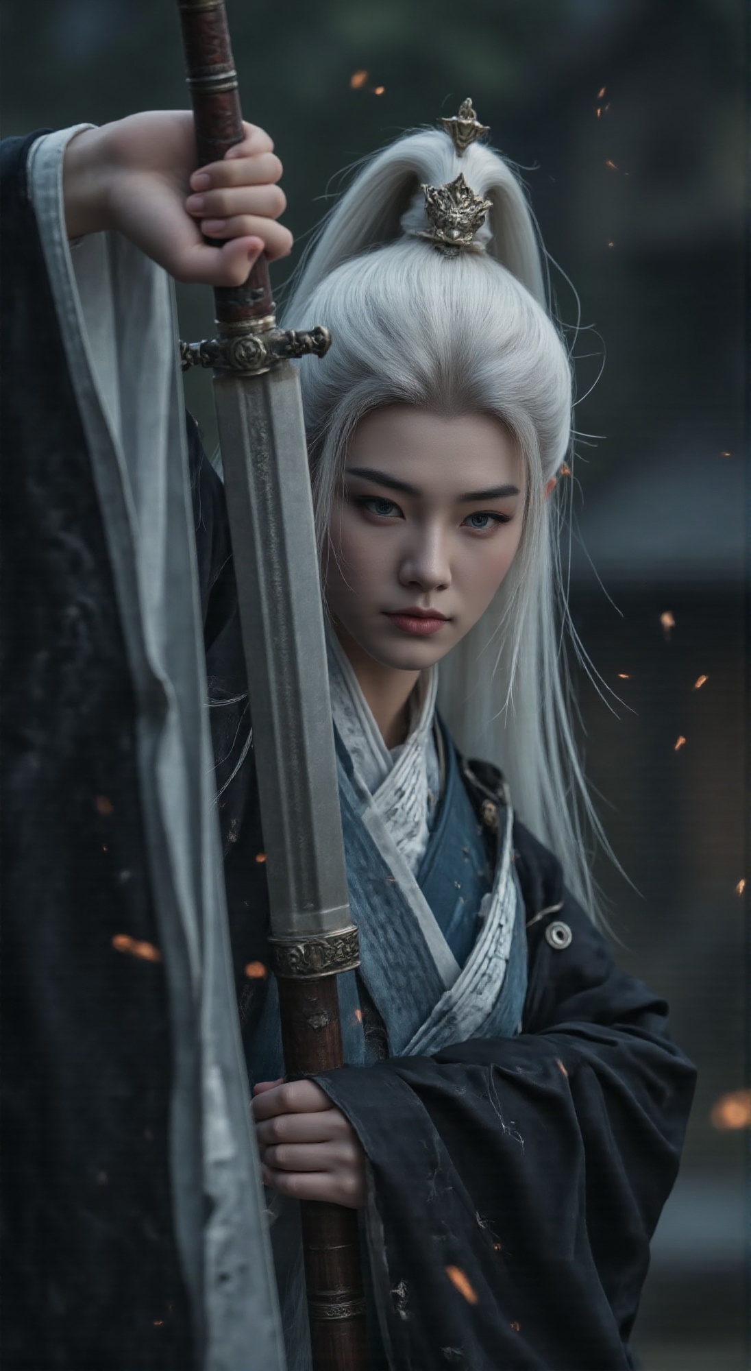 (WHITE_HAIRED_MALE_WARRIOR),  FULL BODY,  best quality on Tensor.Art