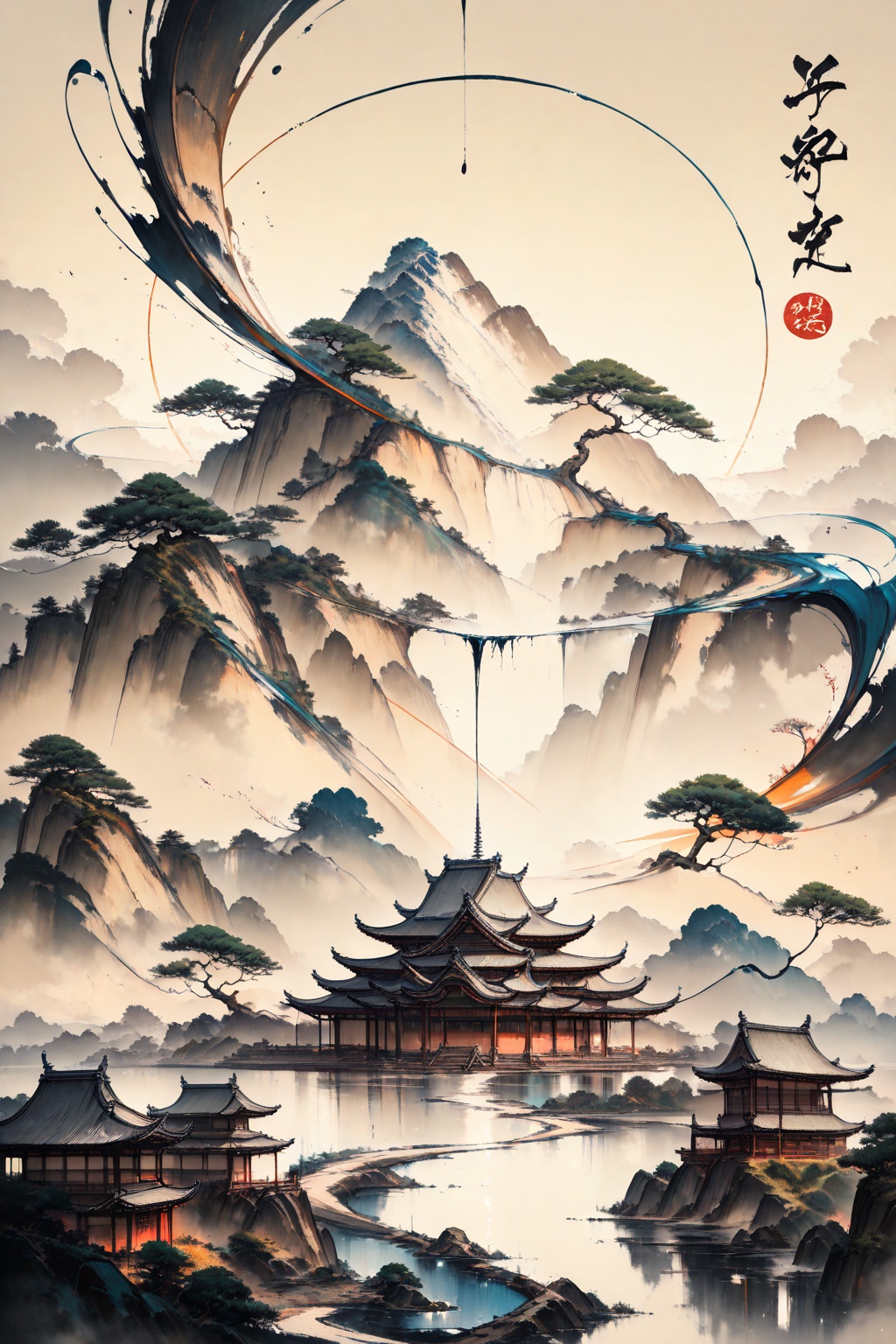 cityscape,  masterpiece,  sumi-e style on Tensor.Art