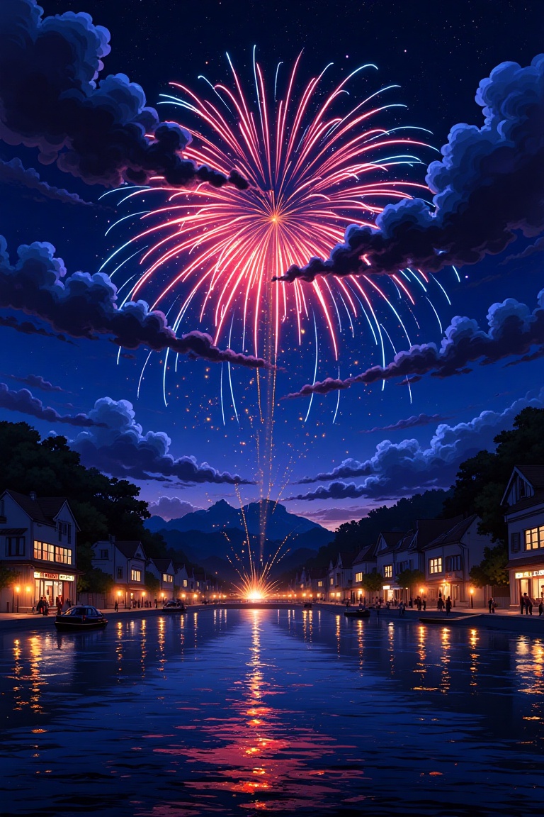Aesthetic_wallpaper,  illustration wallpaper of fireworks at night,  t0k style on Tensor.Art