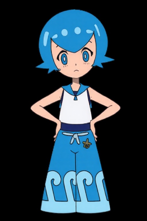 lana \(pokemon\),  A digital drawing of a young girl with short,  blue hair and blue eyes on Tensor.Art