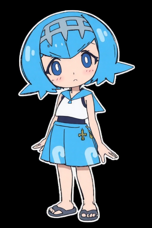 lana \(pokemon\),  A digital drawing of a young girl with short,  blue hair and blue eyes on Tensor.Art
