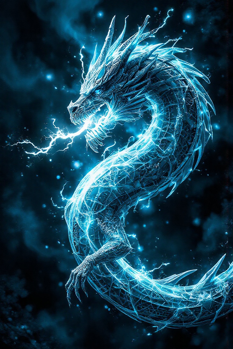 arafed image of a dragon with lightning coming out of its mouth on Tensor.Art