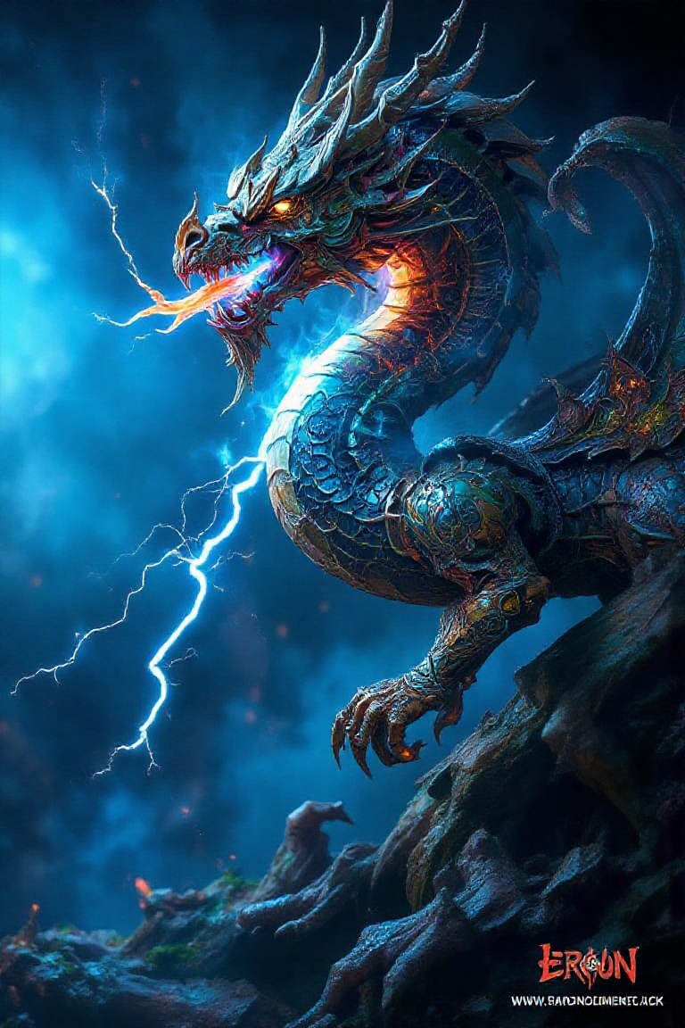 arafed image of a dragon with lightning coming out of its mouth on Tensor.Art