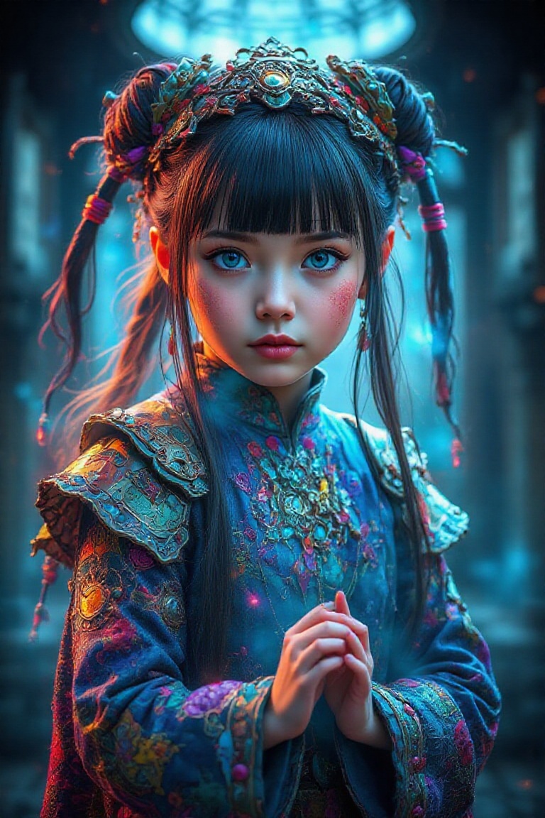 The best quality resolution image of the most beautiful and talented little girl,  A martial arts master who uses kung fu...