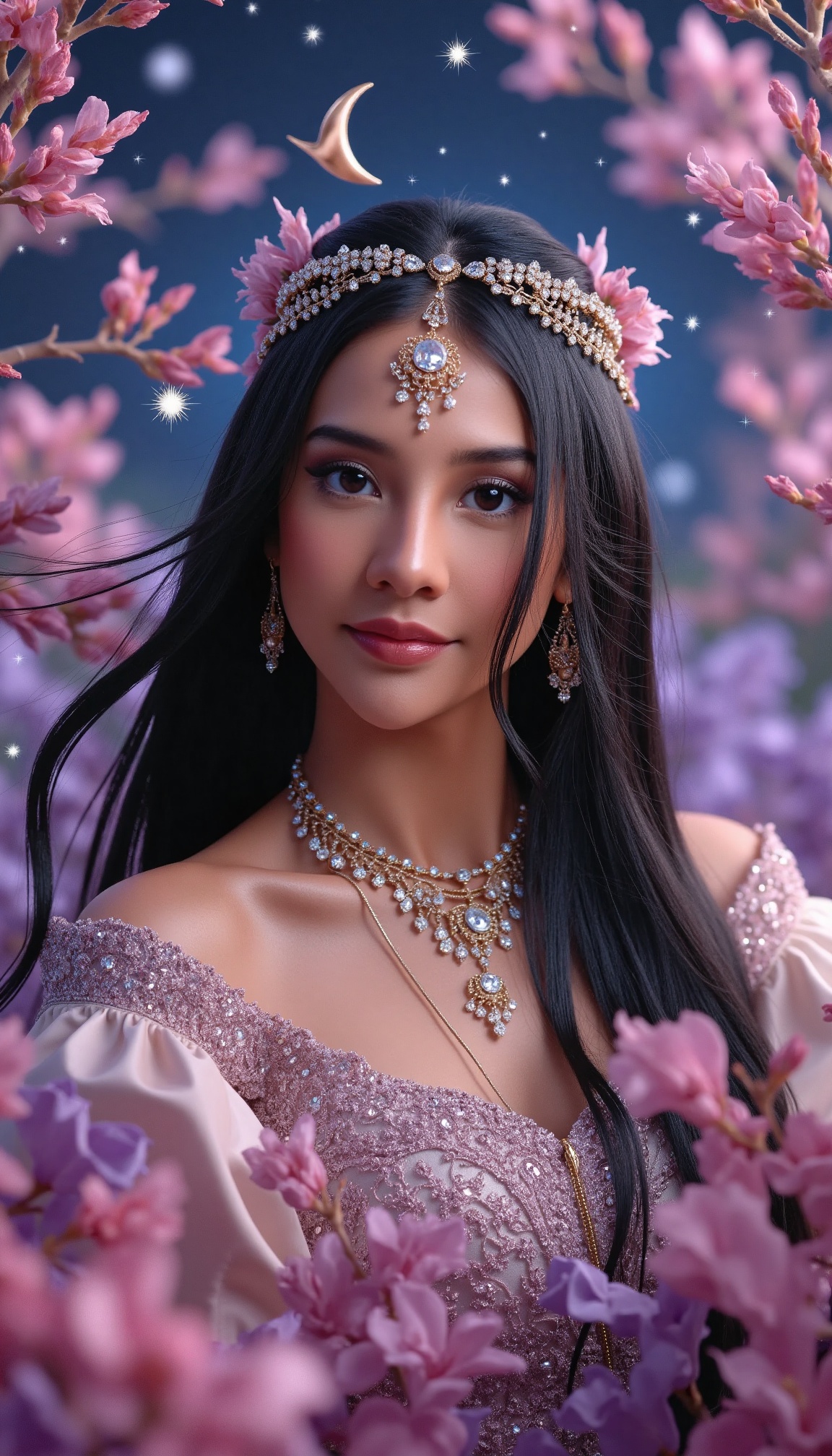 Create a dreamy,  hyper-realistic UHD 8k image of an Arabian woman with brunette Iraqi skin. She should be depicted in a s...