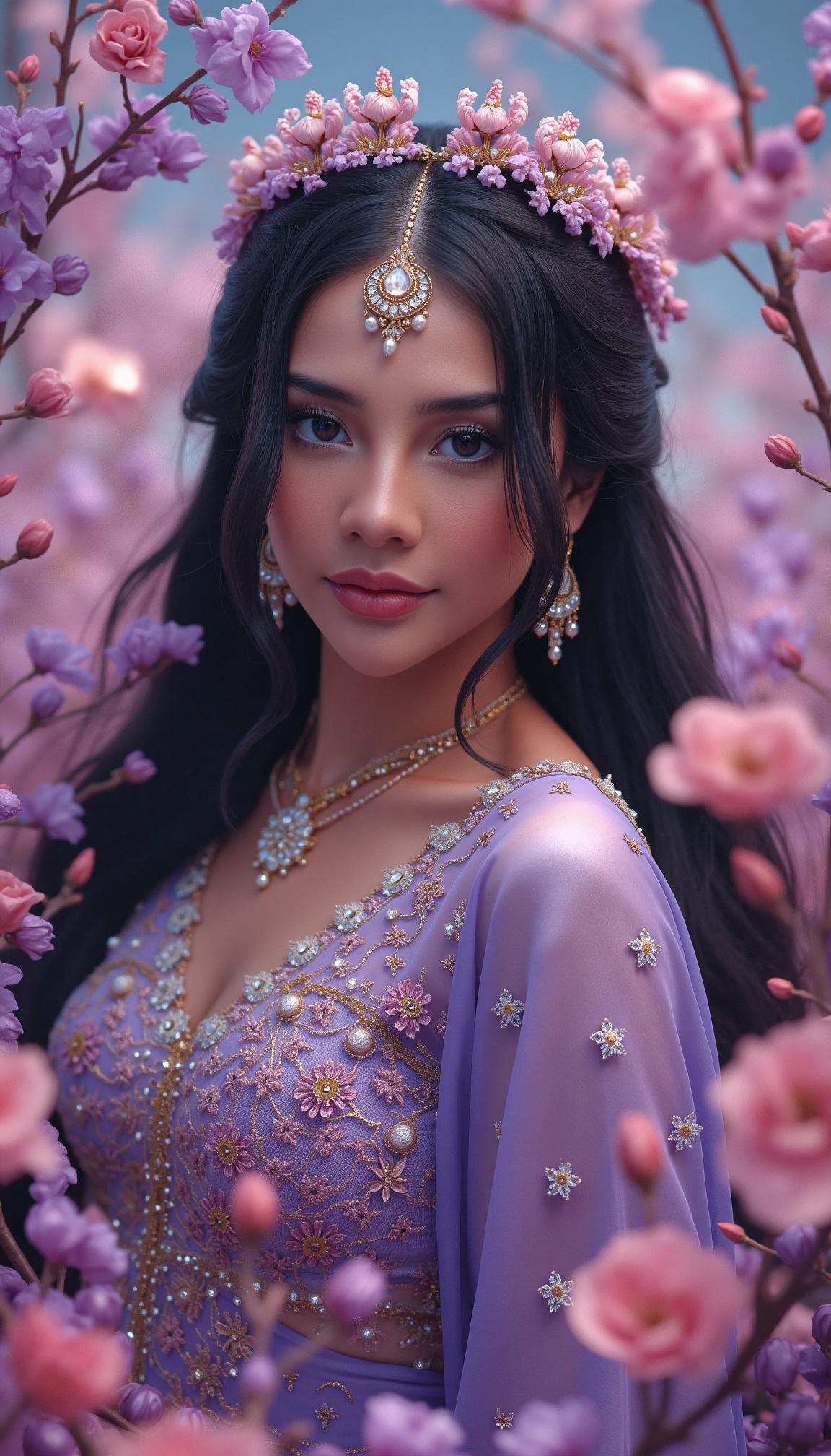 Create a dreamy,  hyper-realistic UHD 8k image of an Arabian woman with brunette Iraqi skin. She should be depicted in a s...