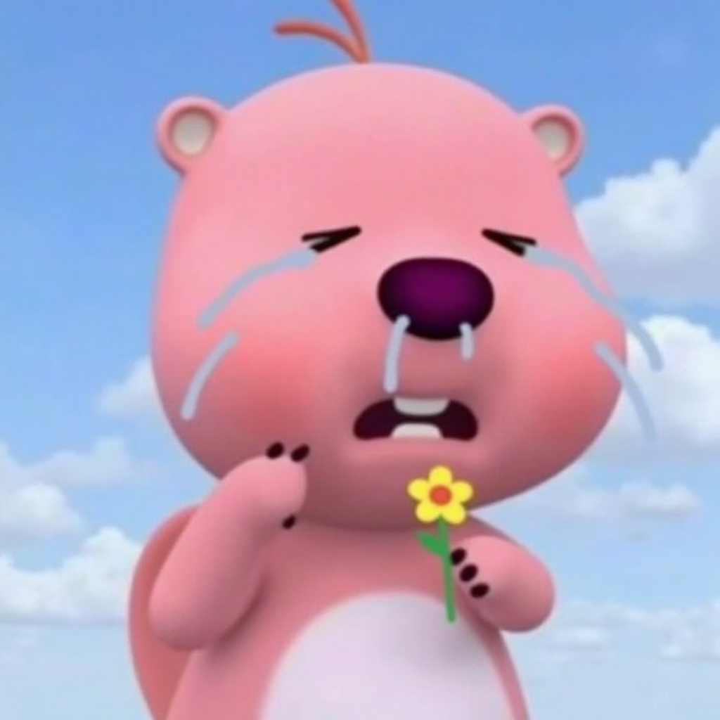 a loopy meme,  crying,  blue sky as background on Tensor.Art