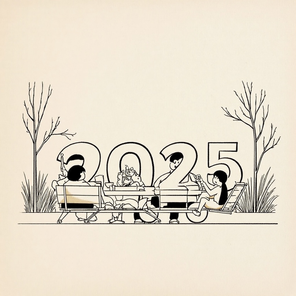 .line art,  Illustration,  a scene befỏe the new year 2025 on Tensor.Art