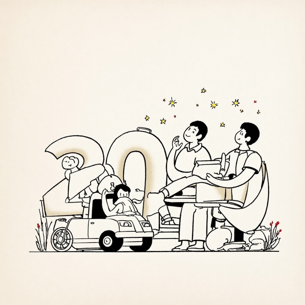 doodle line art,  Illustration,  a scene befỏe the new year 2025 on Tensor.Art