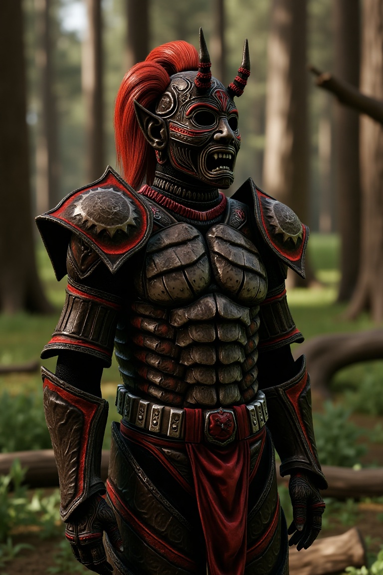 A man wearing daedric armor,  daedric face of inspiration,  horns on Tensor.Art