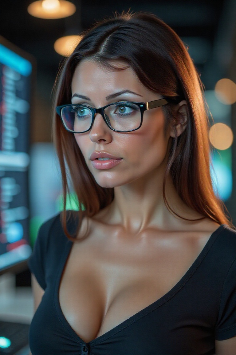Perky breasts,  alluring,  Professional photo. woman. Curious expression on Tensor.Art