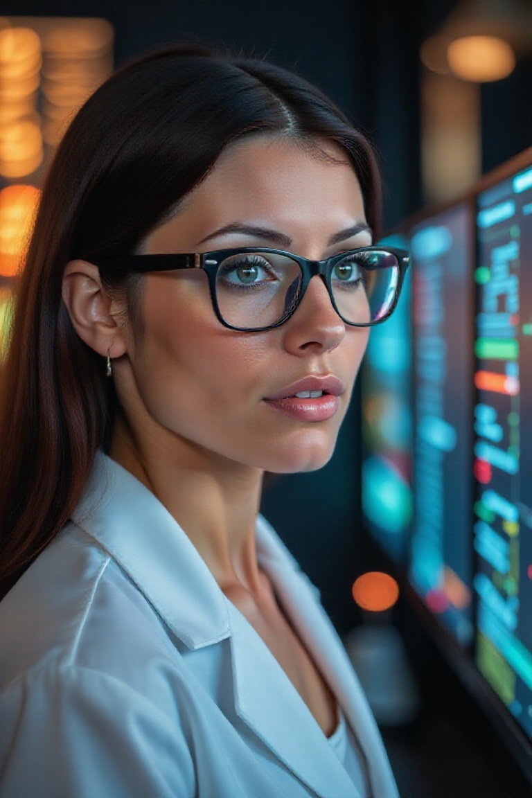 Here's a prompt for an SD model to generate an image based on your description: A close-up shot of a woman with a curious...
