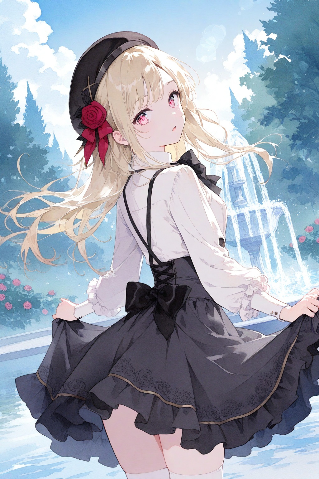 1girl,  outdoors,  fountain on Tensor.Art