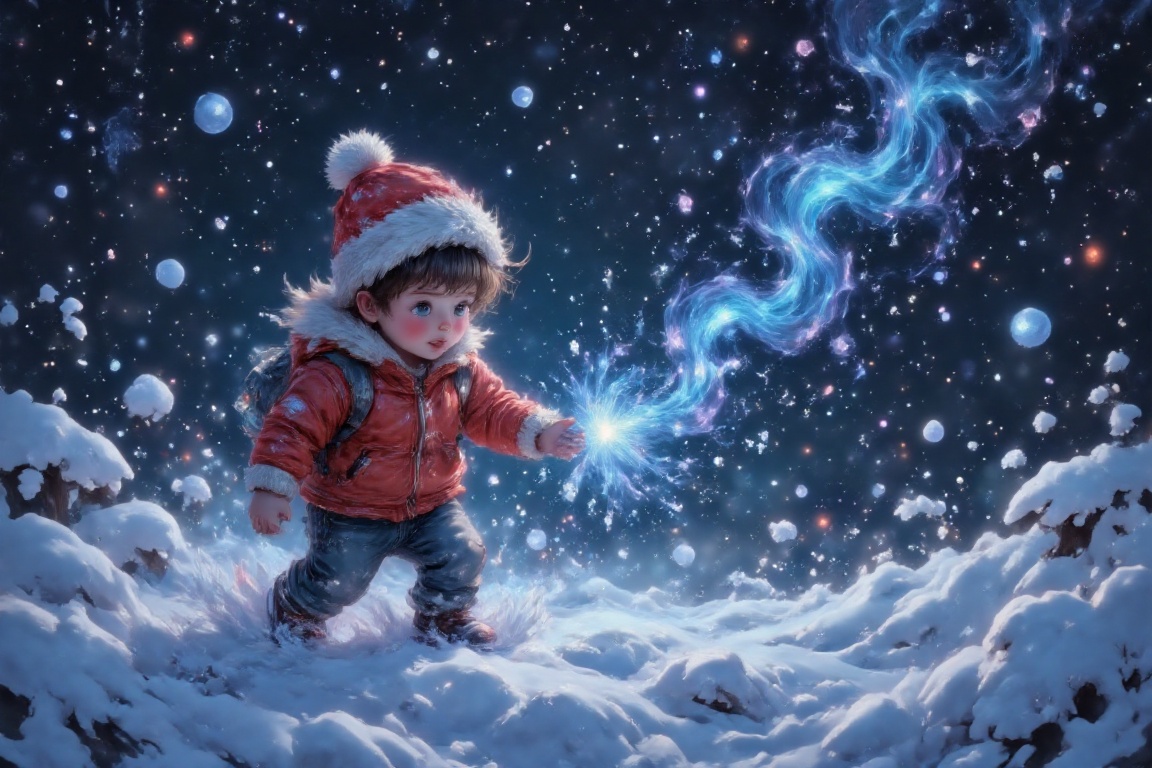 Cute little boy playing in the snow,  dramatic lighting,  Sofils style on Tensor.Art