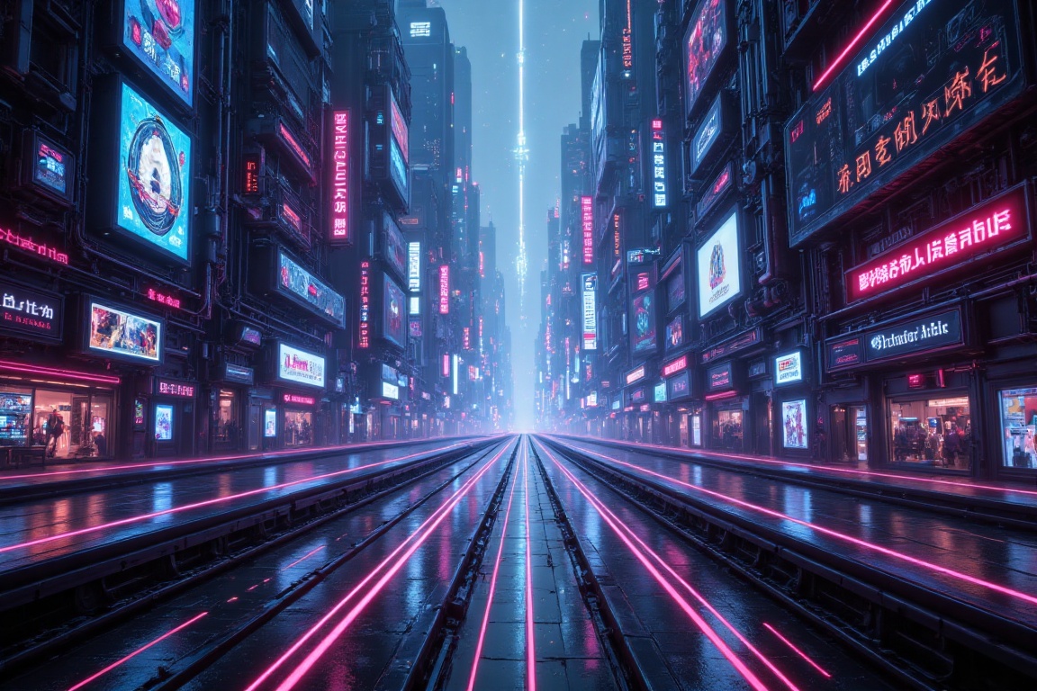Futuristic cityscape with neon lights and deep shadows on Tensor.Art