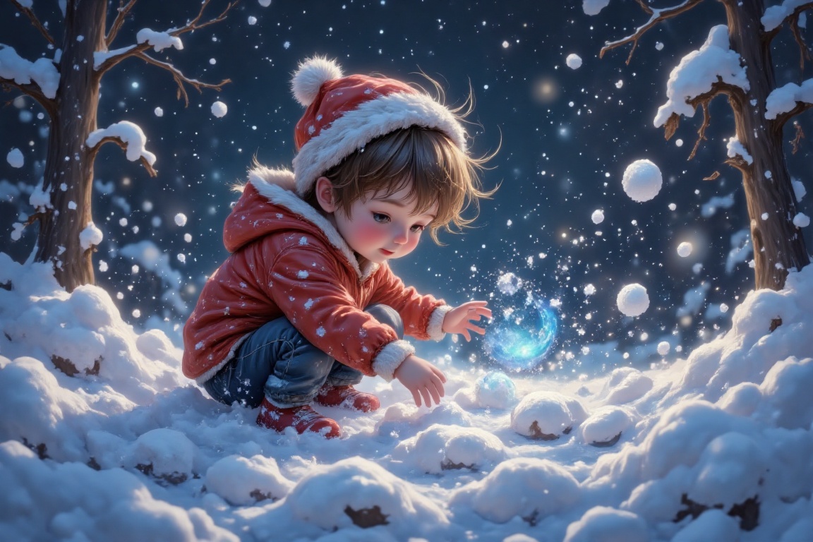 Cute little boy playing in the snow,  dramatic lighting,  Sofils style on Tensor.Art