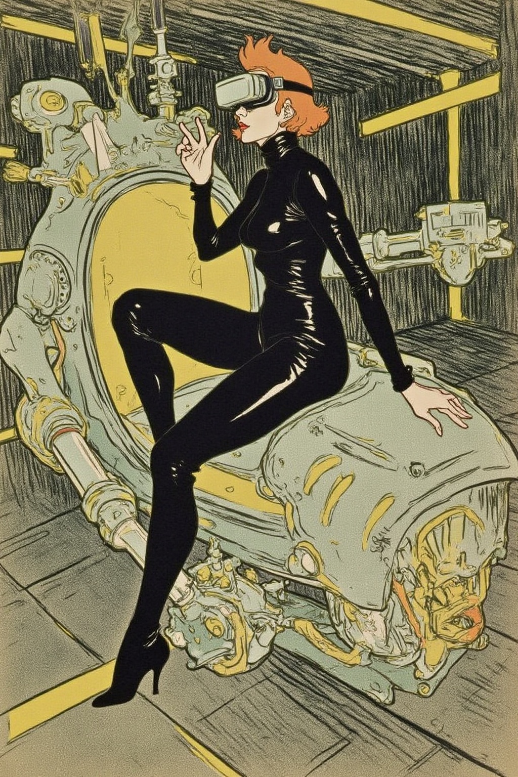lautrec1 illustration rendered in a stylized,  Art Nouveau style typical of the era,  with a pastel color palette dominate...