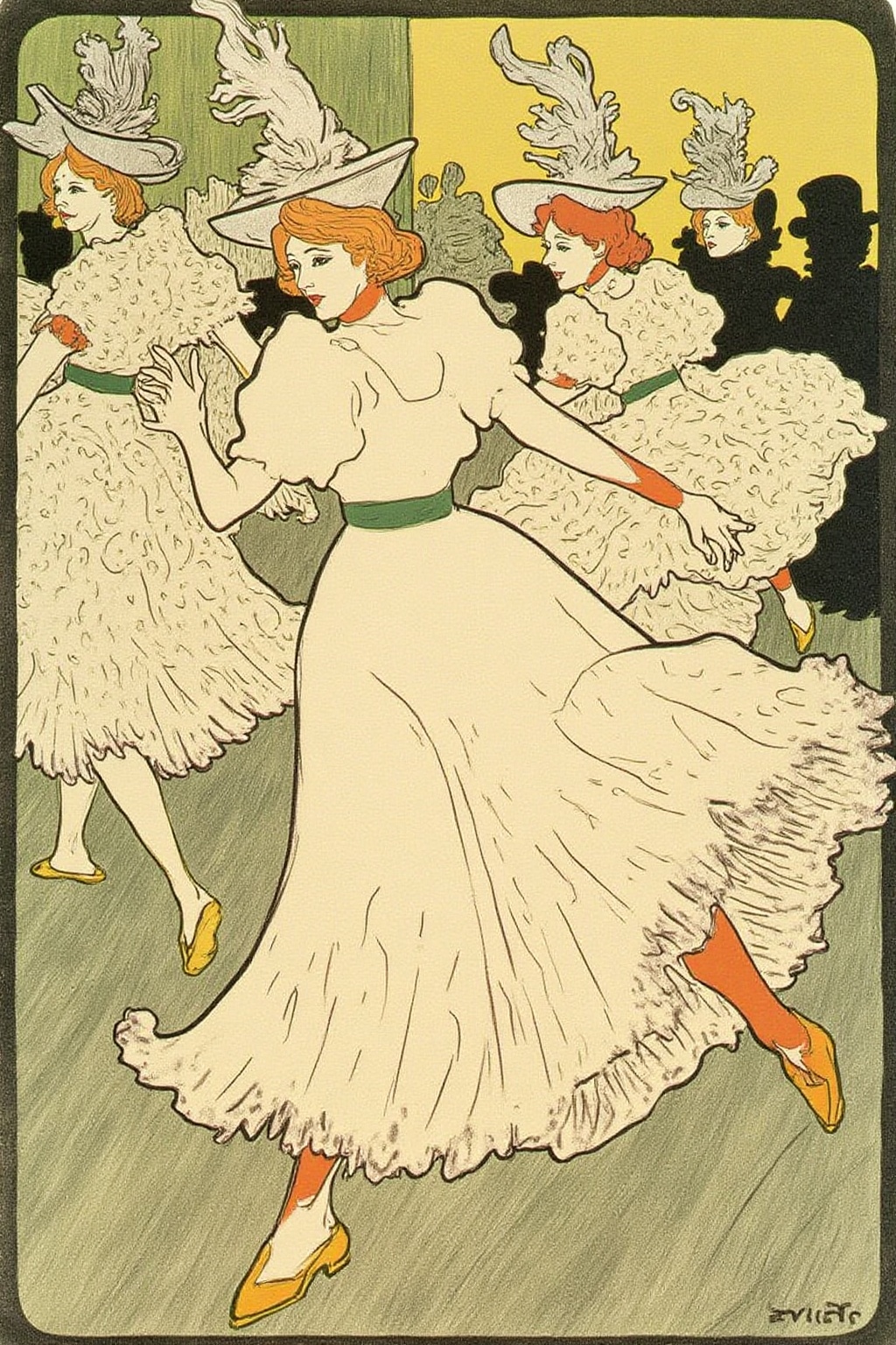 lautrec1 illustration rendered in a stylized,  Art Nouveau style typical of the era,  with a pastel color palette dominate...
