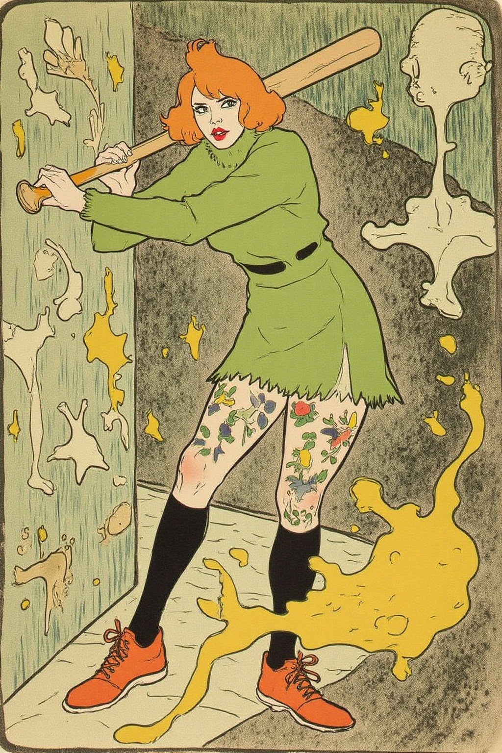 lautrec1 illustration rendered in a stylized,  Art Nouveau style typical of the era,  with a pastel color palette dominate...