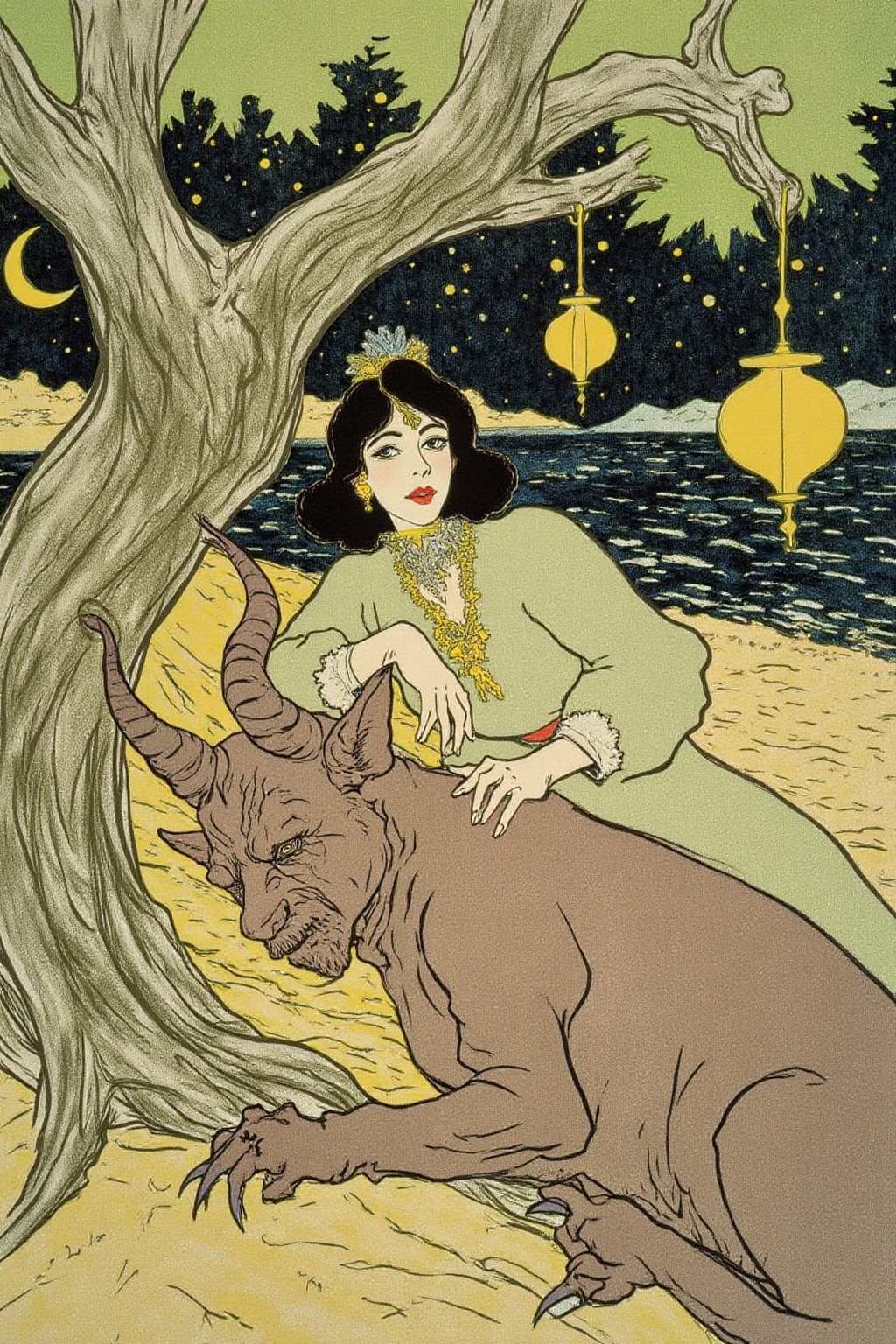 lautrec1 illustration rendered in a stylized,  Art Nouveau style typical of the era,  with a pastel color palette dominate...