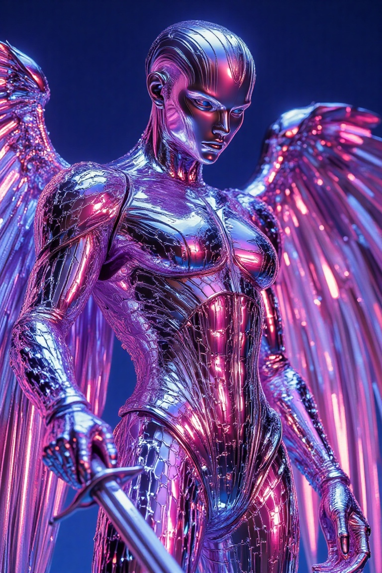 a majestic,  hyperrealistic figure,  with wings of iridescent on Tensor.Art