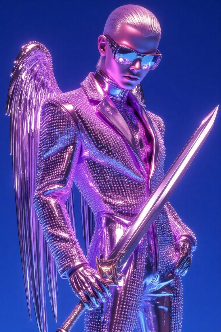 a hyperrealistic,  stylized portrait of a cyberpunk angel figure,  with a cool on Tensor.Art