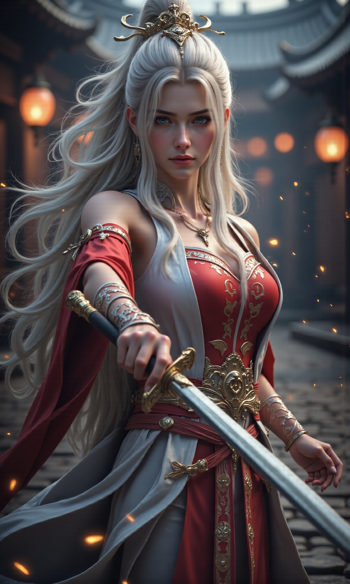 (WHITE_HAIRED_MALE_WARRIOR),  FULL BODY,  best quality on Tensor.Art