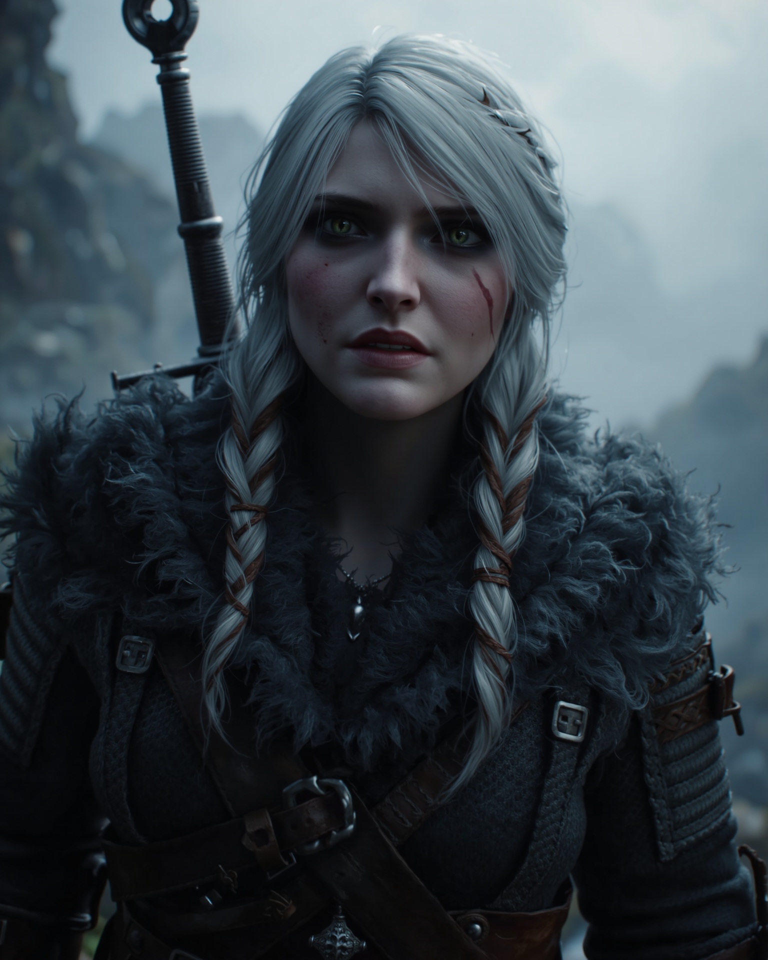 ntricate portrait of Ciri from The Witcher,  focusing on her unique features like her wild,  silvery hair on Tensor.Art