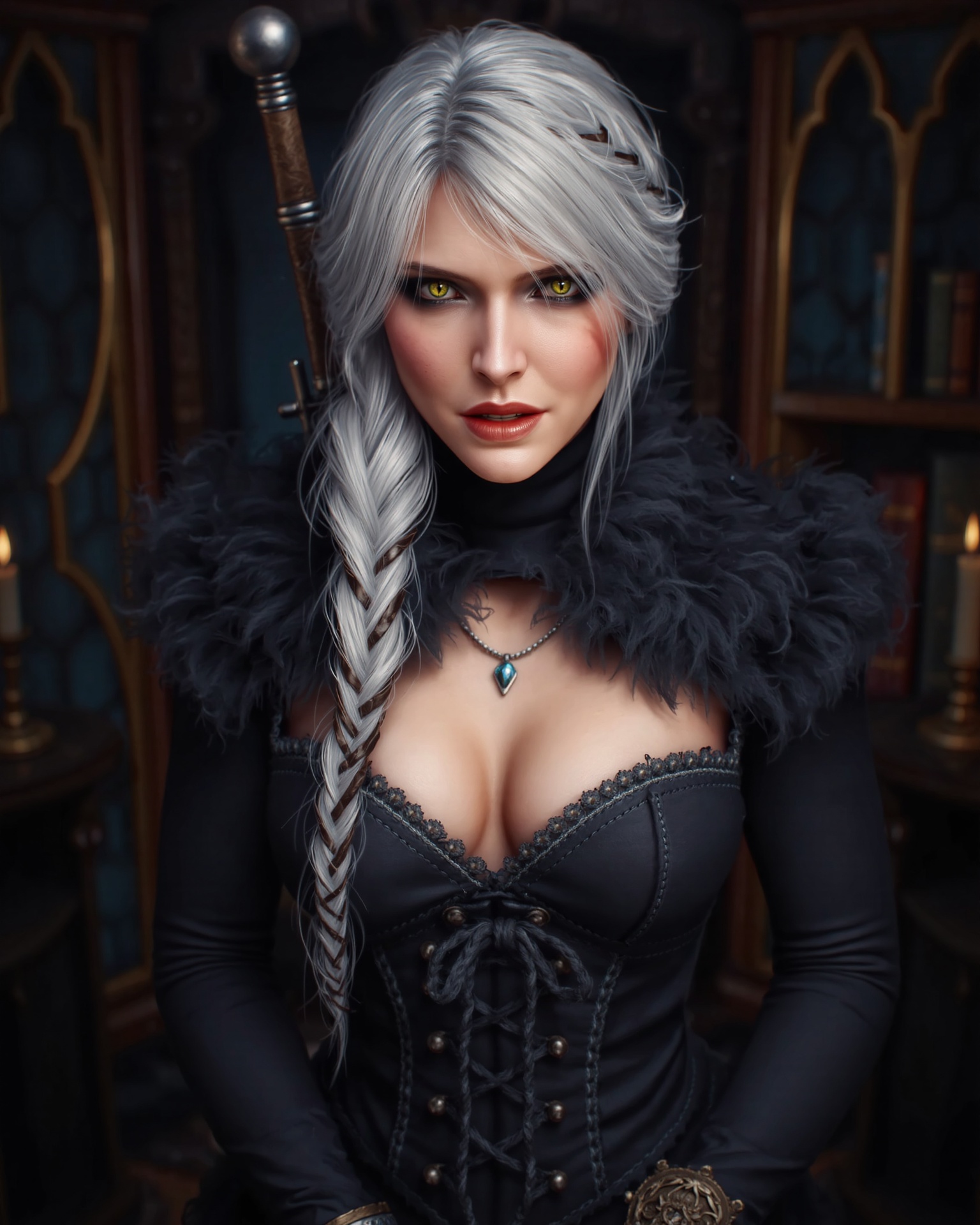 Ciri-W4,  seductive smile,  white hair on Tensor.Art