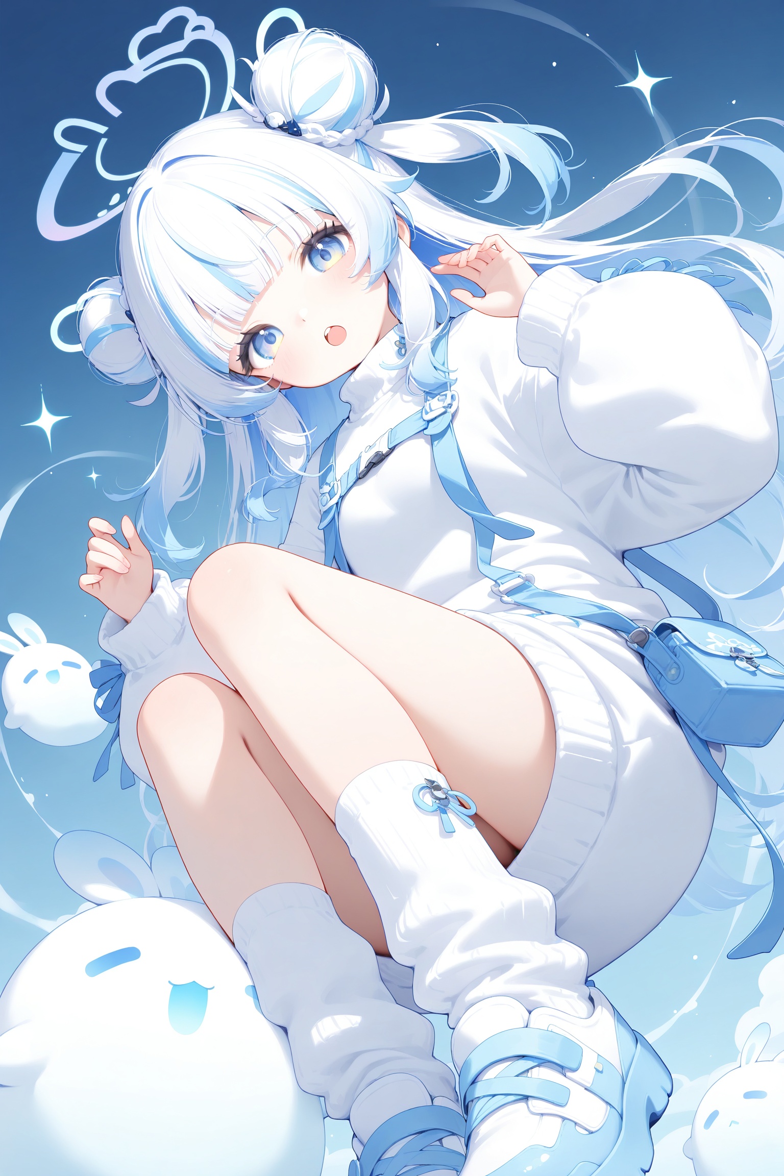 1girl,  full body,  long blue white multicolored hair on Tensor.Art