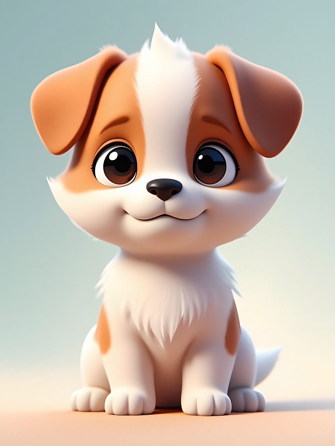 A charming cartoon-style puppy sits with a soft,  innocent expression,  characterized by large on Tensor.Art