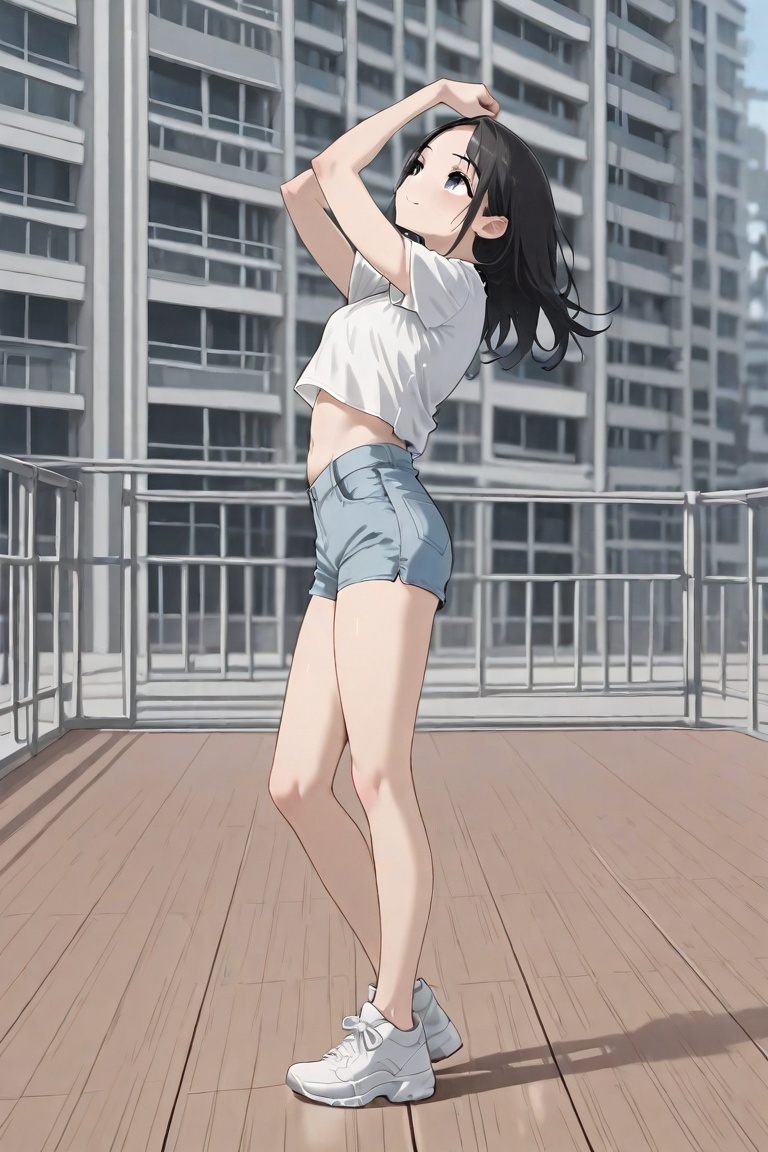 dancinggirl,  black hair,  grey midriff on Tensor.Art