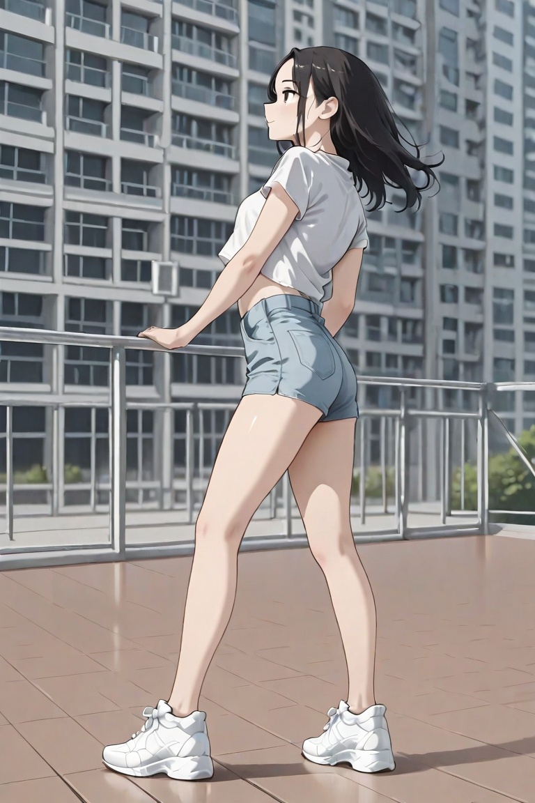 dancinggirl,  black hair,  grey midriff on Tensor.Art