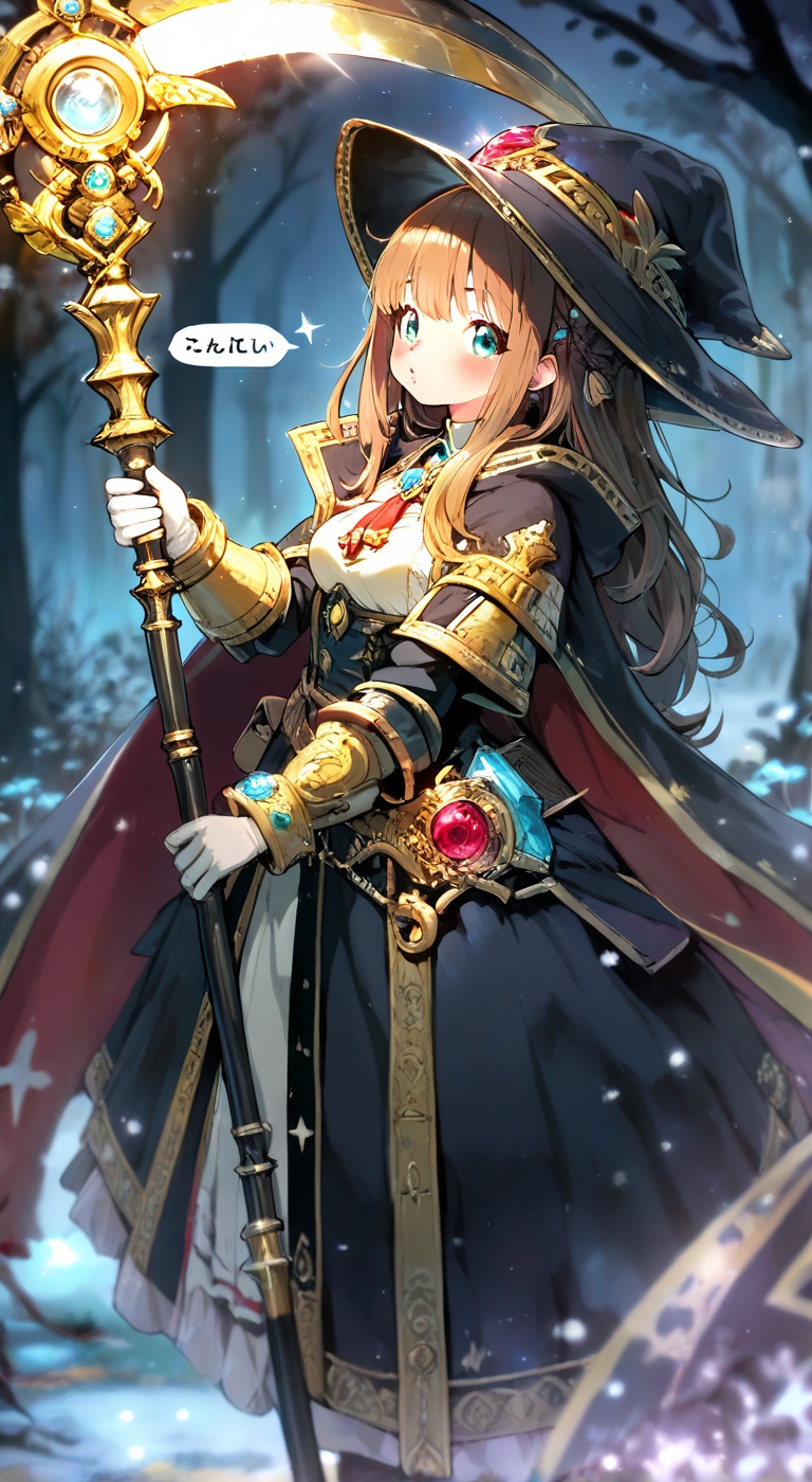 In a dark forest,  a girl holds a huge scythe in one hand. She was wearing a dress-like armor,  and her hair was blowing i...